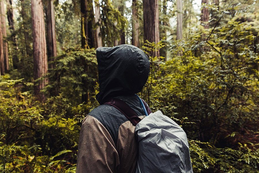 Hiking with rain hood