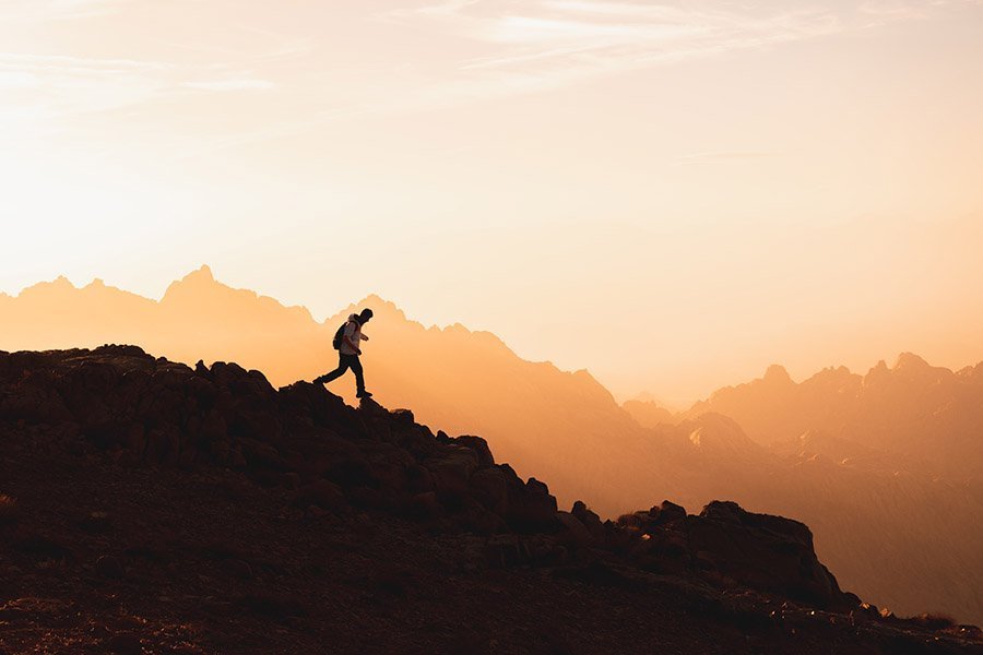 Hiking on rocky desert