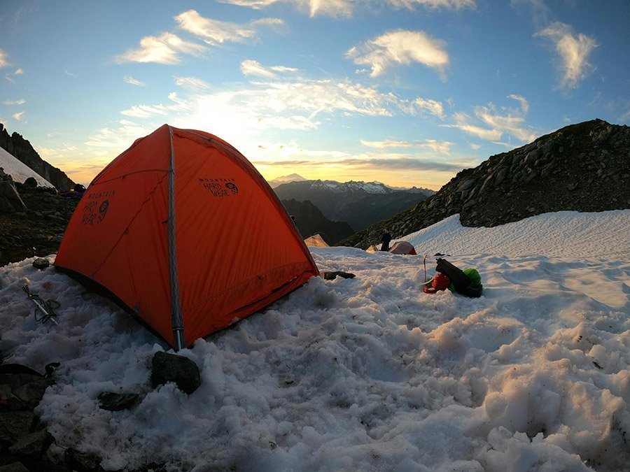 Tent in snowy landscape