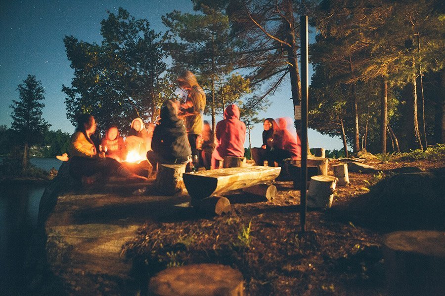 Group having games while camping