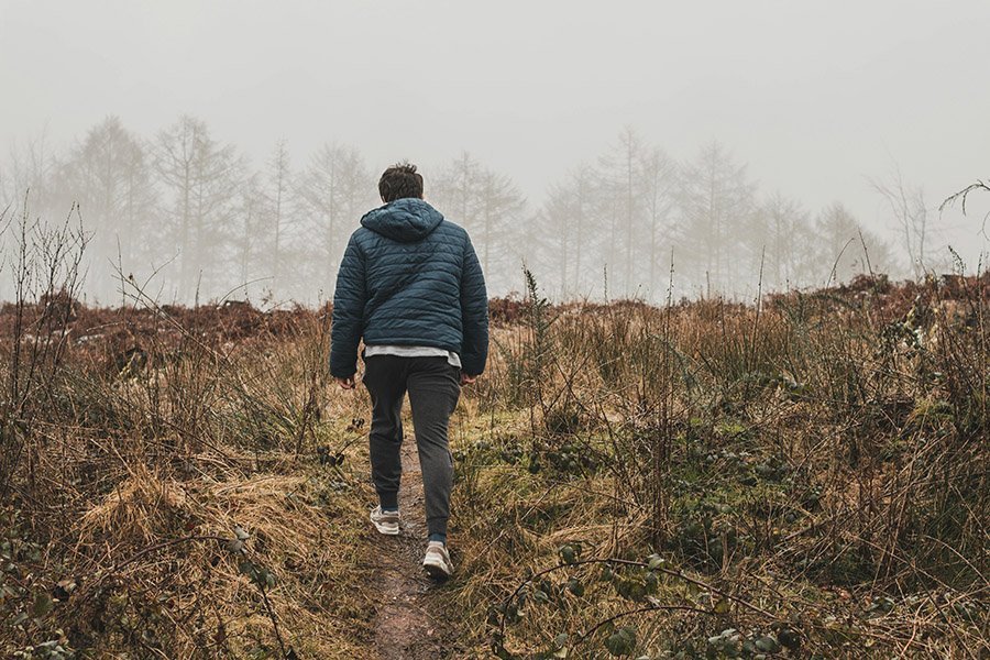 hiker with insulated jacket